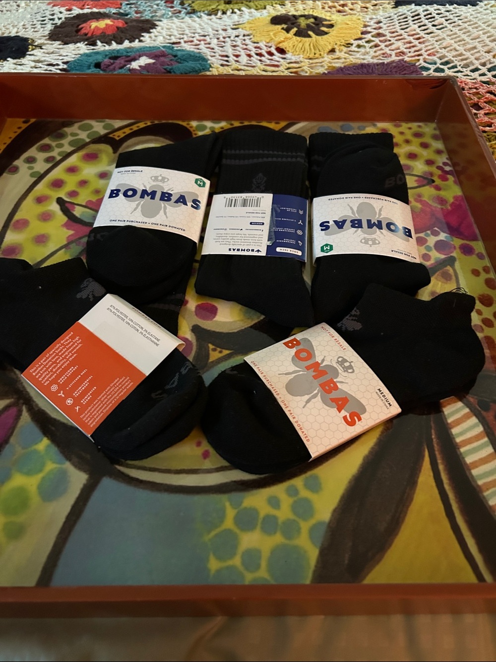 5 pairs of Bombas Black Crew Socks Variety Pack 2Ankle 3 crew